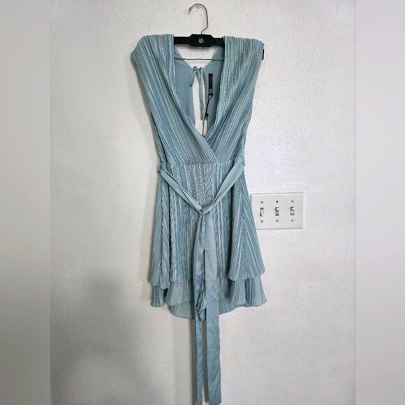 NWT Zara Pleated Romper Dress Size Xs In Green - Picture 2 of 12